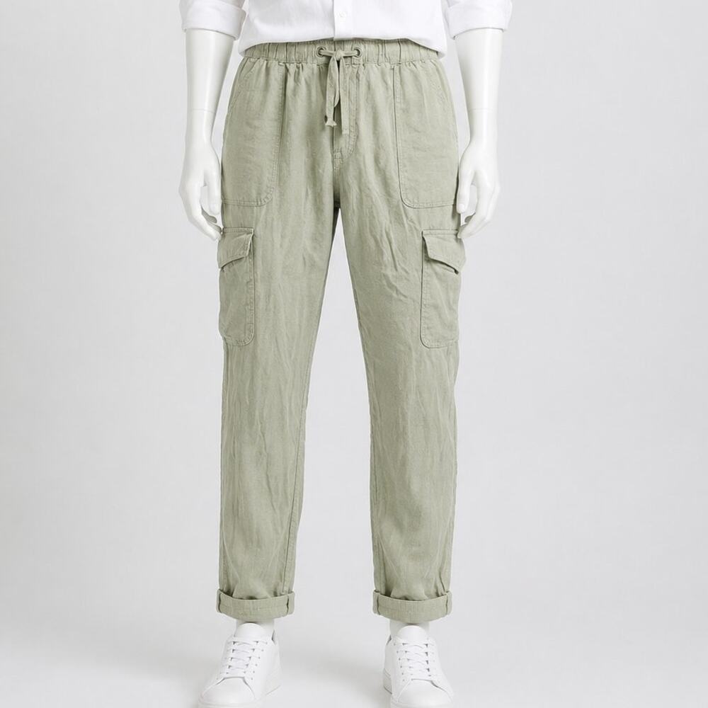 Nicole Miller New York 100% Linen 34x27 Cargo Jogger Pants Women XL Green